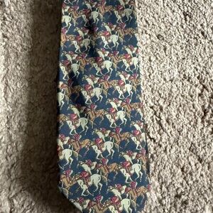 VTG Burberrys Necktie Silk Green Luxury Horses Jockeys Derby Pure Silk England